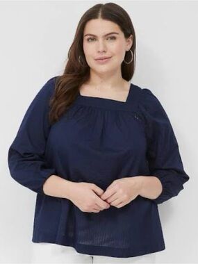 Lane Bryant Blue‎ Peasant Blouse 22/24 Square Neck Swing Poet Sleeve Boho NWOT